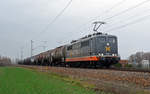 162 010 der Hectorrail schleppte am 06.02.20 einen Kesselwagenzug von Basel kommend durch Gräfenhainichen Richtung Wittenberg.