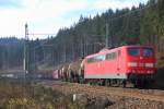 151 109-6 DB Schenker schiebt einen Güterzug über die Frankenwaldrampe bei Steinbach am 12.11.2014.
