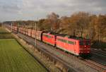 151 109 mit GM 61111 (Hamburg-Waltershof–Fallersleben) am 13.11.2013 zwischen Radbruch und Bardowick