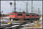 Großkorbetha am 27.2.2005:An der Spitze von vier aufgereihten Lokomotive steht die 155023-5 von DB Cargo.