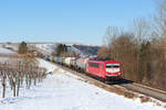Am 11.02.2021 befördert 155 219 einen Kesselzug bei Lauffen am Neckar auf der Frankenbahn in Richtung Stuttgart.