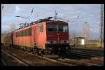 155 207 mit Schiebewandwagen und RoLa, 30.12.07, Bahnhof Saarmund