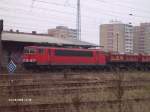 155 034 stand abgebgelt mit ein Schotterzug in Eisenhttenstadt.18.11.06