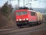 155 161-3 mit einem Polnischen Teleskophaubenganzzug Richtung Fulda am 31.01.09