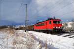 155 079-7 mit FE 45504 von Rostock-Seehafen nach Malm Godsbangard am 17.02.2009 bei der Einfahrt in den Hbf Stralsund.