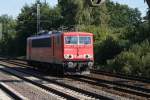 155 114-2 fuhr als Lz am 18.08.2009 durch den S-Bahnhof Dedensen/Gmmer in Richtung Wunstorf.