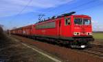 155 066-4 mit einem Schttgutgterzug  bei der Durchfahrt in Lbbenau/Spreewald.