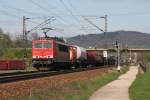 155 104 mit GZ in Richtung Heidelberg.Am 09.04.10 in Grosachsen-Heddesheim.