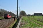 155 231-4 mit einem leeren Containerzug gen Genshagener Heide unterwegs (Diedersdorf 07.04.10)