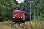 155 212 kommt mit einem Rhrenzug in Stralsund die Berliner Kurve runter Richtung Mukran am 26.08.2010