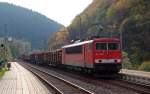 155 238 zieht am 23.10.10 einen gemischten Gz durch Hockeroda Richtung Saalfeld(Saale).