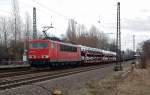 155 096 zieht am 12.02.11 einen gemischten Gz durch Leipzig-Thekla Richtung Mockau.