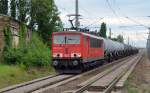 155 123 zog am 17.07.11 einen Kesselwagenzug durch Brehna Richtung Bitterfeld.