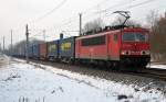 155 202 zog am 08.02.12 einen Containerzug durch Burgkemnitz Richtung Wittenberg.