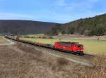 Die 155 237 mit einem Gterzug am 17.03.2012 unterwegs bei Harrbach.