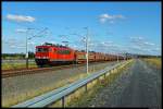 155 108-4 rollt am 23.9.2012 mit einem Autozug ber die Neubaustrecke Weiig - Bhla Richtung Riesa.