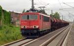 155 130 zog am 09.07.14 einen Schwenkdachwagenzug durch Brehna Richtung Bitterfeld.