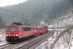 155 048-2 DB Schenker bei Steinbach auf der Frankenwaldrampe am 23.01.2015.