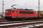 Die 155 006-0 beim Halt am 01.02.2015 im Bahnhof Oranienburg.