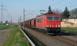 Am Morgen des 15.04.15 zog 155 171 einen Kalizug durch Braschwitz Richtung Magdeburg.