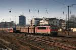 Stromcontainer 155 230 fhrt mit dem Kohlezug aus Chemnitz-Siegmar am 17.02.07 in den Chemnitzer Hbf ein.