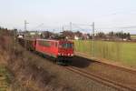 155 031 mit einem Frankenwaldumleiter zu sehen am 04.03.16 in Syrau.