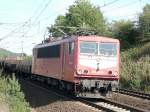 Ex-DR 255 und jetzige DB 155 085-4 vor einem Gterzug in Richtung Bebra (Strecke Eisenach - Bebra).