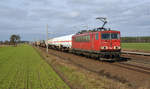 155 111 führte am 25.02.17 einen gemischten Güterzug durch Rodleben Richtung Roßlau.