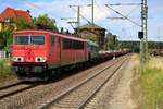 155 141-5 DB als gemischter Gz durchfährt den Bahnhof Helmstedt Richtung Braunschweig.