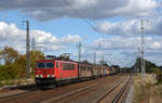 Am 25.09.18 führte 155 015 einen gemischten Güterzug durch Saarmund Richtung Seddin.