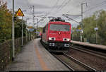 Rungenwagenzug mit der mittlerweile in Leipzig-Engelsdorf abgestellten 155 087-0 (DB Stillstandsmanagement) durchfährt den Hp Magdeburg Herrenkrug auf der Bahnstrecke Berlin–Magdeburg (KBS