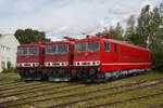 Treffen der Energiecontainer: Am 30.07.2023 trafen sich 250 004, 250 195 und 250 250 beom Thüringer Eisenbahn-Verein im Bw Weimar.