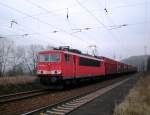 155 209 fhrt am 13.02.2008 einen Ganzzug duch den Bahnhof Riestedt Richtung Sangerhausen/Nordhausen.