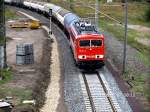 155 114-2mit Kewa-Zug frisch neu lackiert in Halle /Saale.