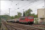 155 181 durchfhrt mit dem  Modellbahngerechten  CS 60783, von Millingen nach Luha BASF, den Bahnhof Hohenlimburg. (02.05.2008)
