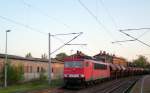 155 105 fhrt am 07.05.2008 einen Umleitergterzug durch den Bahnhof Artern Richtung Sangerhausen. 