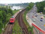 155 182 mit einem Zug Kesselwagen in Dresden-Kemnitz; 26.05.2008  