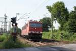 155 251-2 mit Flachwagen am Km 28,190 in Dsseldorf am 02.07.08