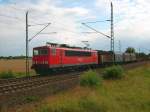 155 075 zieht am 22.07.08 einen Gterzug durch Grfenhainichen in Richtung Berlin.