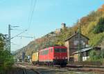 DB 155 175-3 + 705 001-6 als CFN 62943 von Koblenz Hbf nach Fuldatal-Ihringshausen in Kaub; 10.10.2008