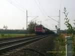 155 241 durchfhrt mit einem Kesselwagenzug Grfenhainichen in Richtung Berlin. Fotografiert am 18.10.08.