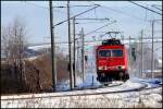 155 157-1 Tfzf aus Mukran.   Stralsund am 13.02.09