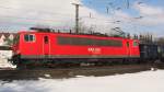 155 157-1 bei Fulda mit einem Polnischen-Kohleganzzug am 14.02.09