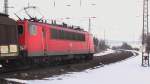 155 199-3 hat mit ihren kurzen Gz bei Fulda freie Fahrt Richtung Bebra am 14.02.2009