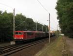 155 141-5 mit einem gemischten Gterzug von Seddin nach Senftenberg, von dort geht der Zug weiter nach Polen.
