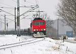 155 123 kommt mit einem Leerrhrenzug von der Insel Rgen Richtung Greifswald nachdem sie den Bf Stralsund-Rgendamm passiert hat am 19.01.2010