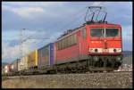 Am 2.3.2007 zieht 155 053 einen KV-Zug nach Italien und ist gerade bei Ltzelsachsen auf dem Weg Richtung Sden.