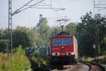 155 016-9 mir Taschenwagen und LKW Auflieger auf dem Weg nach Aachen, bei bach - Palenberg ( Rimburg ) am 25.8.2010