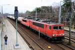 155 011-0 & 155 080-5 als Wagenlok an einem GZ bei der Durchfahrt in Genshagener Heide auf dem BAR.7.2.2011