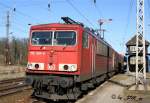 155 097-9 beim passieren des Haltepunktes Meinsdorf am 8. Mrz 2011 